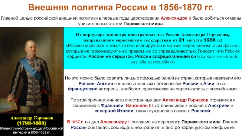 Российская империя в период правления Александра II
Период 1855-1881 гг Но это можно было сделать лишь с помощью одной из стран, Но это можно было сделать лишь с помощью одной из стран, которые навязали его России. Англия являлась