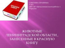 ЖИВОТНЫЕ ЛЕНИНИГРАДСКОЙ ОБЛАСТИ, ЗАНЕСЕННЫЕ В КРАСНУЮ КНИГУ
СОБОЛЕВА СЕРАФИМА
5