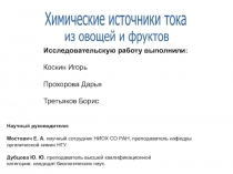 Химические источники тока
из овощей и фруктов
Научный руководители:
Мостович Е