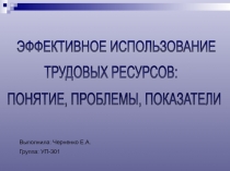 ЭФФЕКТИВНОЕ ИСПОЛЬЗОВАНИЕ
ТРУДОВЫХ РЕСУРСОВ:
ПОНЯТИЕ, ПРОБЛЕМЫ,