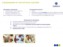 1
Страхование от несчастных случаев
Программы страхования:
Страхование от НС