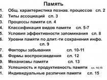 Память
Общ. характеристика познав. процессов сл. 2
Типы ассоциаций сл