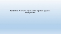 Лекция 12. Система управления охраной труда на предприятии