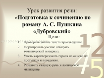 Урок развития речи:  Подготовка к сочинению по роману А. С. Пушкина