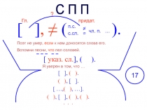 С П П
[ ], ≠ ( ).
Гл.
придат.
п.с.
с.сл.
≠
=
чл. п. …
?
Поэт не умер, если к