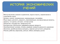 ИСТОРИЯ ЭКОНОМИЧЕСКИХ
УЧЕНИЙ
Метод изучения, анализ и идеология, наука и мысль,