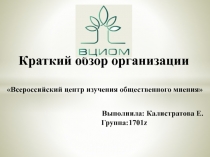 Краткий обзор организации
Всероссийский центр изучения общественного