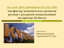 МАЛОЕ ПРЕДПРИНИМАТЕЛЬСТВО как фактор экономического развития региона с