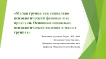 Малая группа как социально психологический феномен и ее признаки. Основные