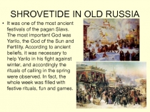SHROVETIDE IN OLD RUSSIA