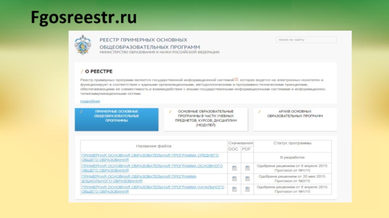 Фгосреестр ру официальный сайт учебные планы