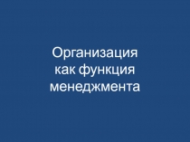 Организация как функция менеджмента