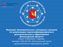 Функции муниципальных (опорных) центров
по реализации персонифицированного
