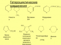 Гетероциклические соединения
Витамин РР
Никотин
Кордиамин
Фуранол (основной