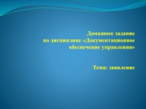Домашнее задание по дисциплине Документационное обеспечение управления Тема: