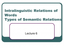 Intralinguistic Relations of Words Types of Semantic Relations