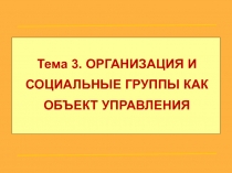 Тема 3. ОРГАНИЗАЦИЯ И СОЦИАЛЬНЫЕ ГРУППЫ КАК ОБЪЕКТ УПРАВЛЕНИЯ
