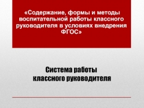 Система работы классного руководителя