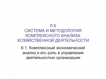 Л 6 СИСТЕМА И МЕТОДОЛОГИЯ КОМПЛЕКСНОГО АНАЛИЗА ХОЗЯЙСТВЕННОЙ ДЕЯТЕЛЬНОСТИ