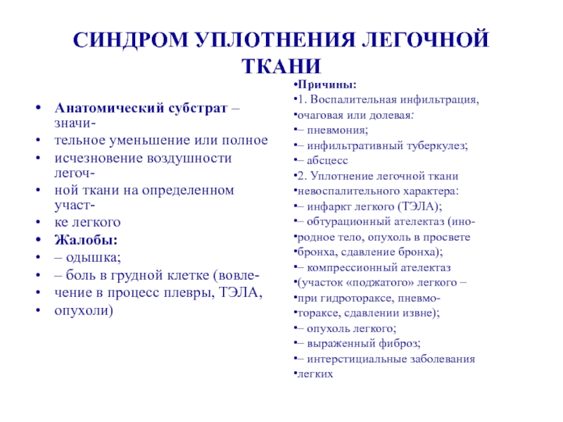 Синдром повышенной воздушности легочной. Синдром уплотнения легочной ткани. Синдром уплотнения легочной ткани причины. Синдром уплотнения легочной ткани пропедевтика внутренних болезней.