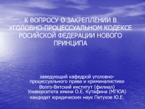 К ВОПРОСУ О ЗАКРЕПЛЕНИИ В УГОЛОВНО-ПРОЦЕССУАЛЬНОМ КОДЕКСЕ РОСИЙСКОЙ ФЕДЕРАЦИИ