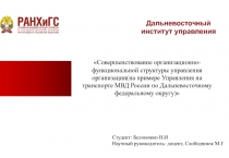 C овершенствование организационно-функциональной структуры управления
