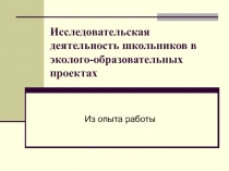 Исследовательская деятельность школьников в эколого-образовательных проектах