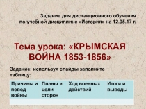 Тема урока: КРЫМСКАЯ ВОЙНА 1853-1856