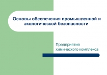 Основы обеспечения промышленной и экологической безопасности