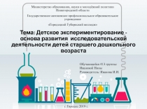 Тема: Детское экспериментирование - основа развития исследовательской