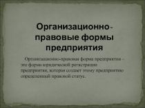 Организационно-правовые формы предприятия
Организационно-правовая форма