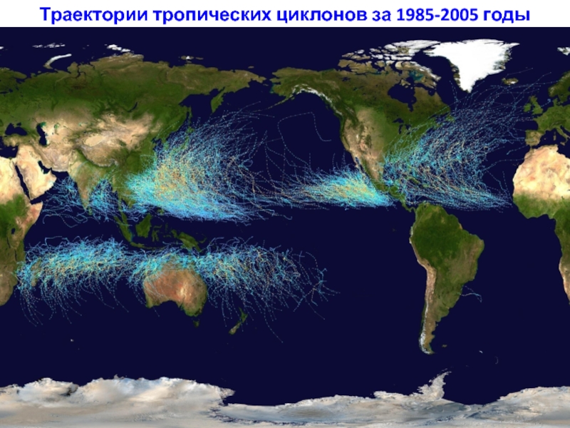 Траектории тропических циклонов за 1985-2005 годы