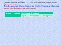 Запишите в тетрадь: Дату урока______ Тему урока: Железы внутренней