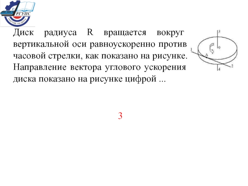 Вращаться часовой стрелки. Вокруг вертикальной оси. Направление углового ускорения диска. Диск радиуса вращения относительно оси. Диск равномерно вращается вокруг вертикальной оси.