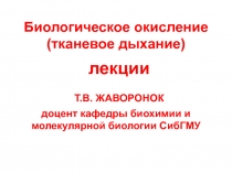 Биологическое окисление (тканевое дыхание) лекции Т.В. ЖАВОРОНОК доцент кафедры