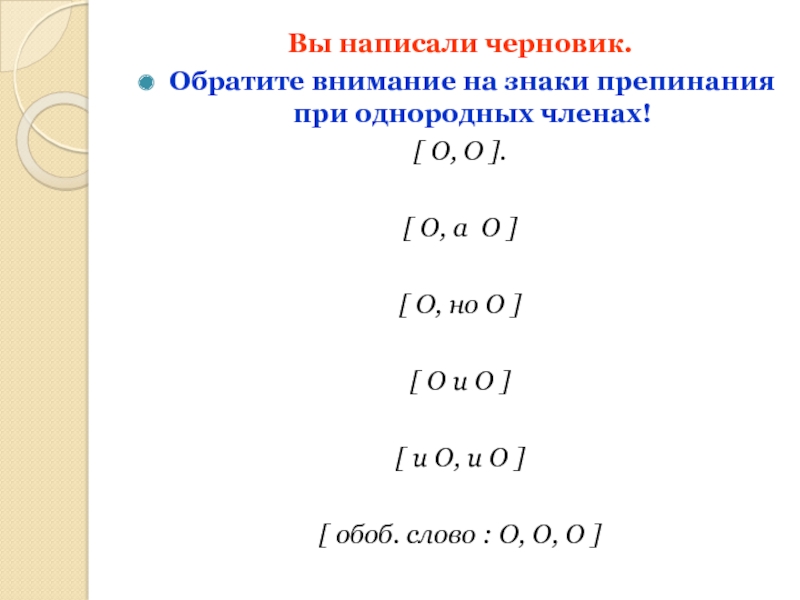 Вы написали черновик.Обратите внимание на знаки препинания при однородных членах![ O, O ].[ O, а O ][