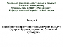 Лекція 8
Виробництво продукції технологічних культур (цукрові буряки, картопля,