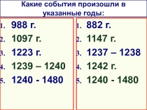 Какие события произошли в указанные годы: