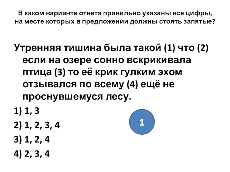 Другой вариант ответа. Утренняя тишина была такой что если на озере сонно вскрикивала птица. Спишите укажите цифры на месте которых должны стоять запятые. Утренняя тишина была такой что если на озере сонно вскрикивала схема.