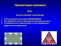 1
Презентация компании
ЦЕЛЬ :
РАСПРОСТРАНЕНИЕ ИНФОРМАЦИИ
О благотворительном