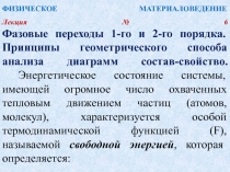 ФИЗИЧЕСКОЕ МАТЕРИАЛОВЕДЕНИЕ   Лекция № 6 Фазовые переходы 1-го и 2-го порядка