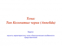 Тема: Тип Кольчатые черви (Annelida)
Задачи:
изучить характеристику типа и