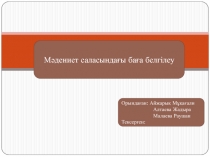 Мәдениет саласындағы баға белгілеу
Орындаған : Айжарық Мұқағали
Алтаева