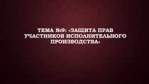 Тема №9: Защита прав участников исполнительного производства