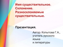 Имя существительное. Склонение. Разносклоняемые существительные 6 класс