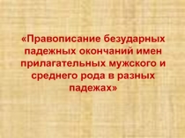 Правописание безударных падежных окончаний имен прилагательных мужского и среднего рода в разных падежах