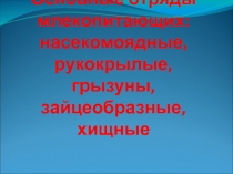 Основные отряды млекопитающих: насекомоядные, рукокрылые, грызуны, зайцеобразные, хищные