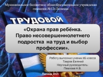 Охрана прав ребёнка. Право несовершеннолетнего подростка на труд и выбор профессии