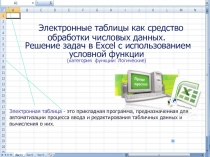 Электронные таблицы как средство обработки числовых данных. Решение задач в Excel с использованием условной функции