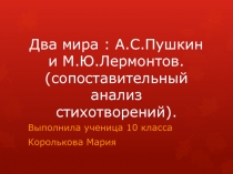 Два мира: А.С. Пушкин и М.Ю. Лермонтов 10 класс